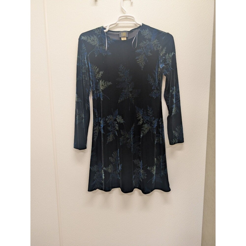 Vintage Teddi Evening Dress Velvet Stretchy Floral 90's Goth Blue Vtg y2k